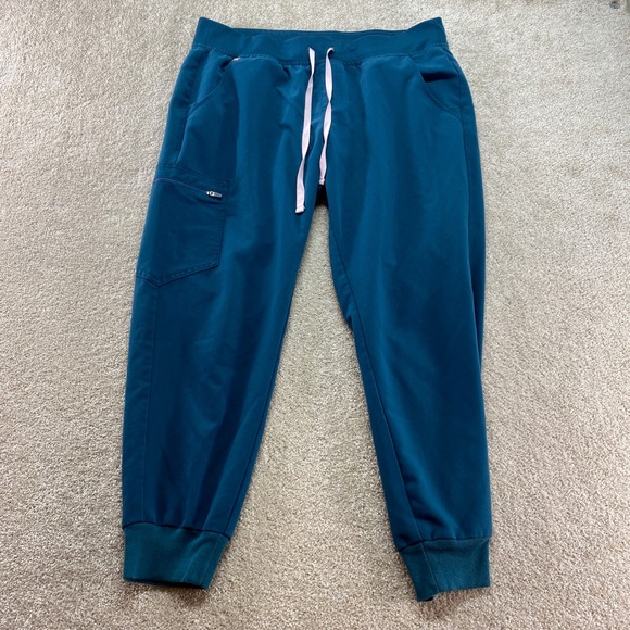 Figs Other - FIGS Zamora Jogger Scrub Pants Womens Large Teal Blue Cargo Pocket Drawstring